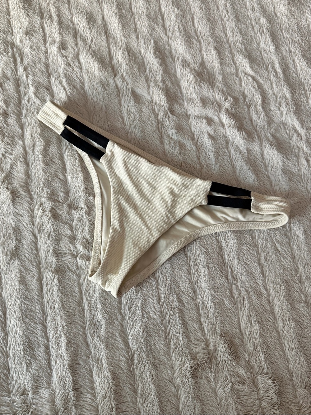 Vitamin A Cream Bikini Bottom with Black Strap Accents